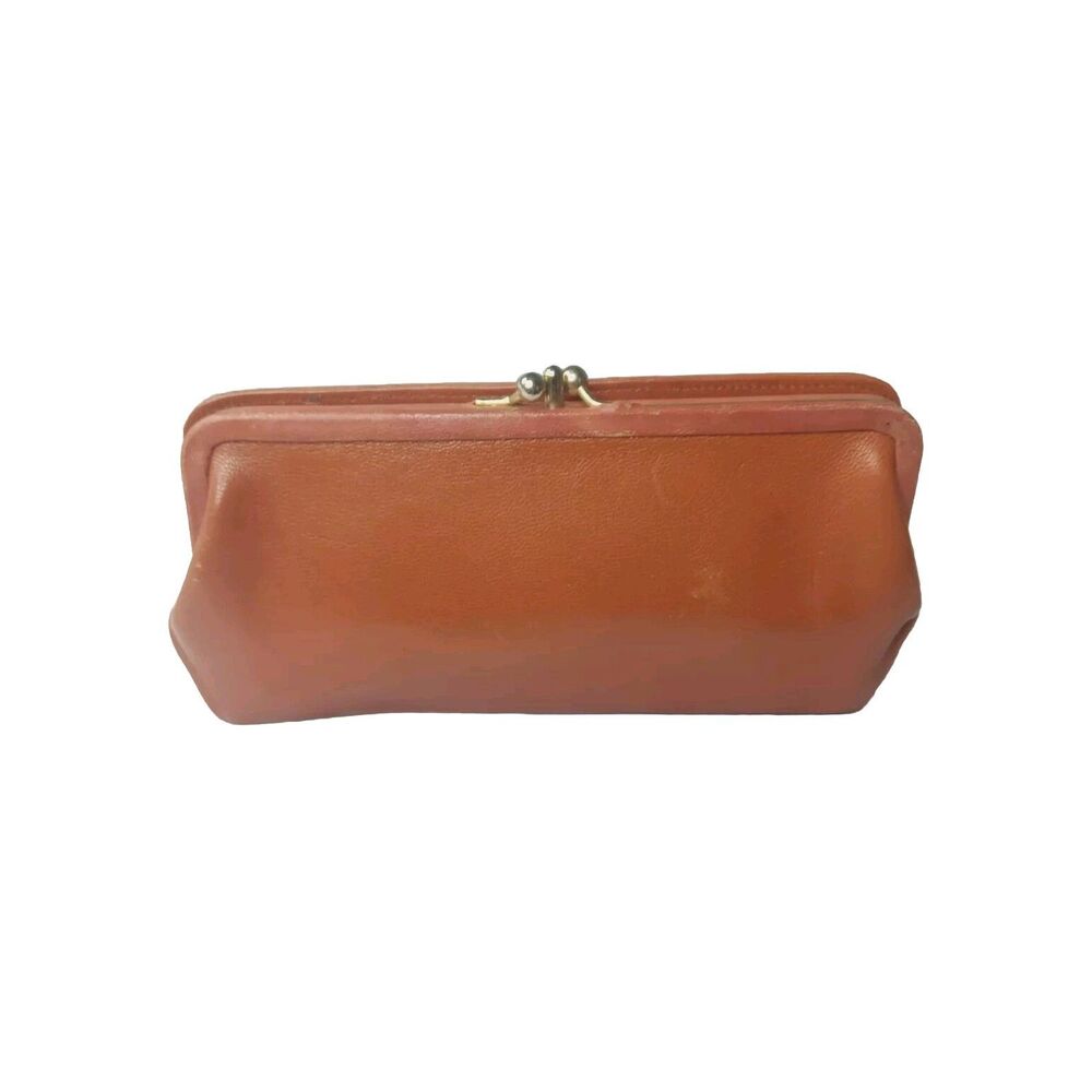 Vintage Ficochi Italy Leather Kisslock  Clutch Wallet British Tan Purse